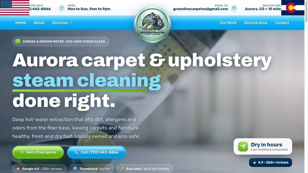 GreenLine Carpet Cleaning website hero